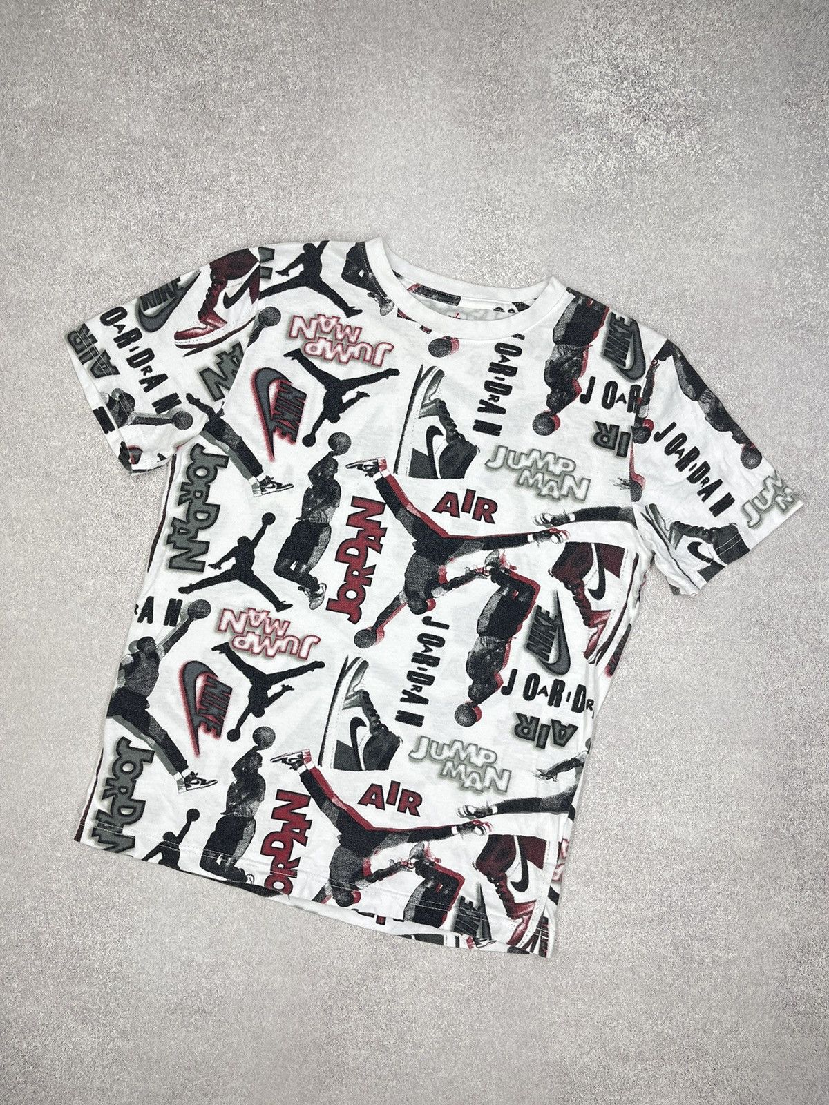 Jordan Brand × Nike × Vintage Mens Nike Air Jordan T Shirt Full Print Jump Man Size US S / EU 44-46 / 1 - 1 Thumbnail