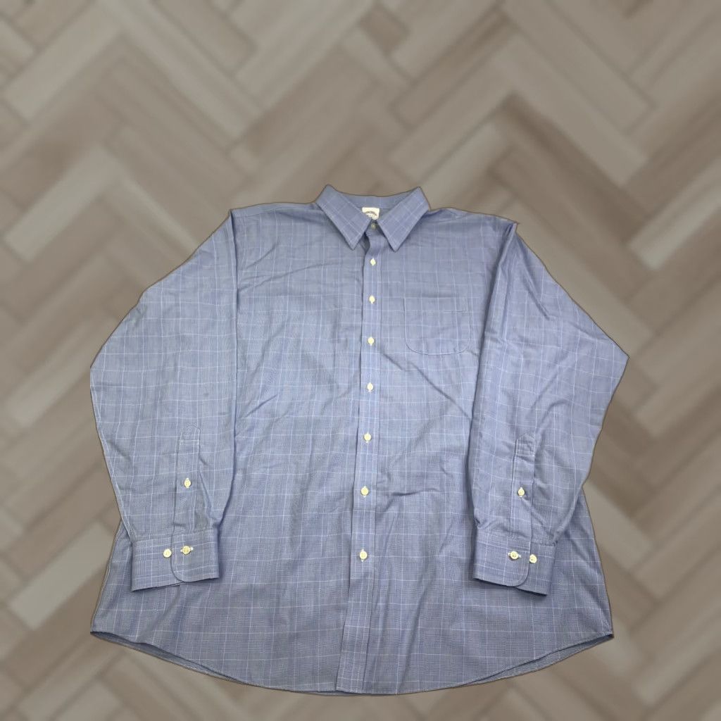 Brooks Brothers Brooks Brothers Dress Shirt Regent Fit Men 18 Blue Check Long Sleeve Button Collared 18 Reg Cotton Woven Non-Iron Size 48R - 1 Thumbnail