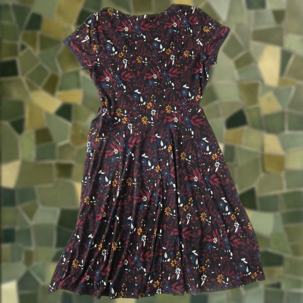 Vintage Kaileigh Dress Main Selling Point Brand Kaileigh Black Yellow Red Blue Stretch V-Neck Short Sleeve Midi Dress Small Size 28" / US 6 / IT 42 - 1 Thumbnail