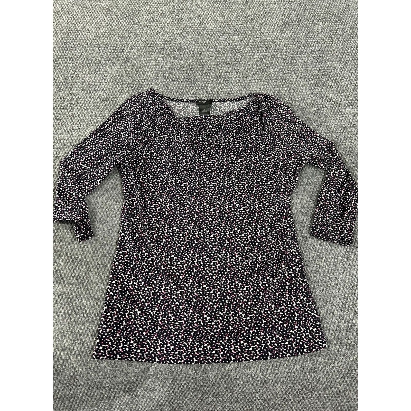 Ann Taylor VINTAGE Ann Taylor top Womens Petite Small Black Pink Abstract Print Knit Size S / US 4 / IT 40 - 2 Thumbnail