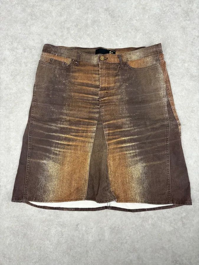 Just Cavalli SS2004 Cavalli Brown Denim Metallic Skirt Size 31" - 2 Thumbnail