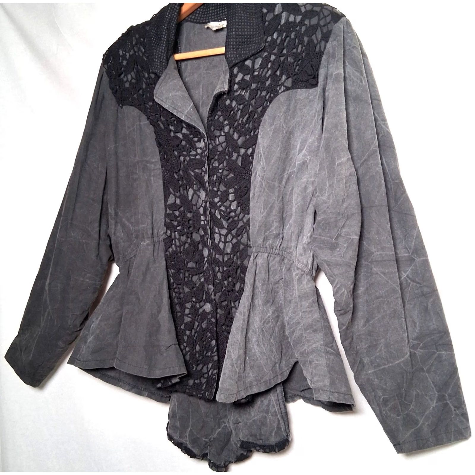 Vintage VINTAGE LIM'S Jacket Womens Short Faded Gray Crochet Beaded Crane Bird 90s Statement Piece 1980s 1990s USA Made Size L / US 10 / IT 46 - 3 Thumbnail