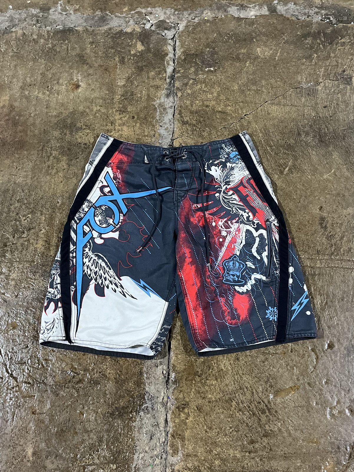 Affliction × Fox Racing × Vintage Crazy Y2K Fox Racing Shorts Grunge Skater Punk Cyber Goth Size US 34 / EU 50 - 1 Thumbnail