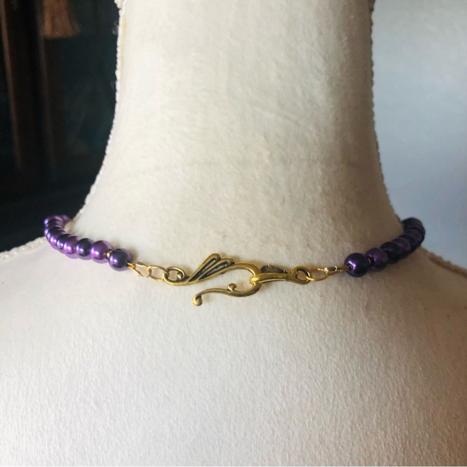 Handmade Handcrafted repurpose framed purple raindrop Pearl necklace Size ONE SIZE - 9 Thumbnail