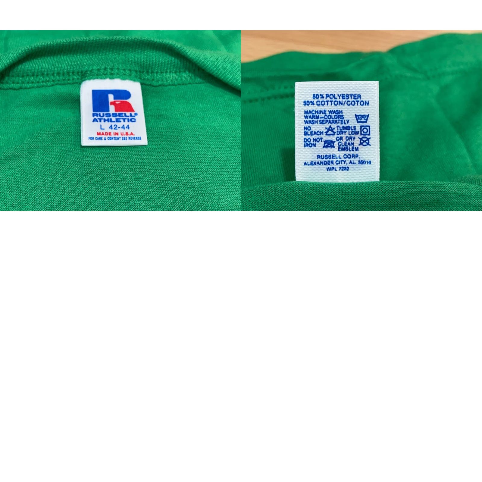 Russell Athletic VINTAGE Russell Athletic T-Shirt Men L Green 80s 90s Crew Neck Short Sleeve Cotton Polyester Blank Size US L / EU 52-54 / 3 - 8 Thumbnail