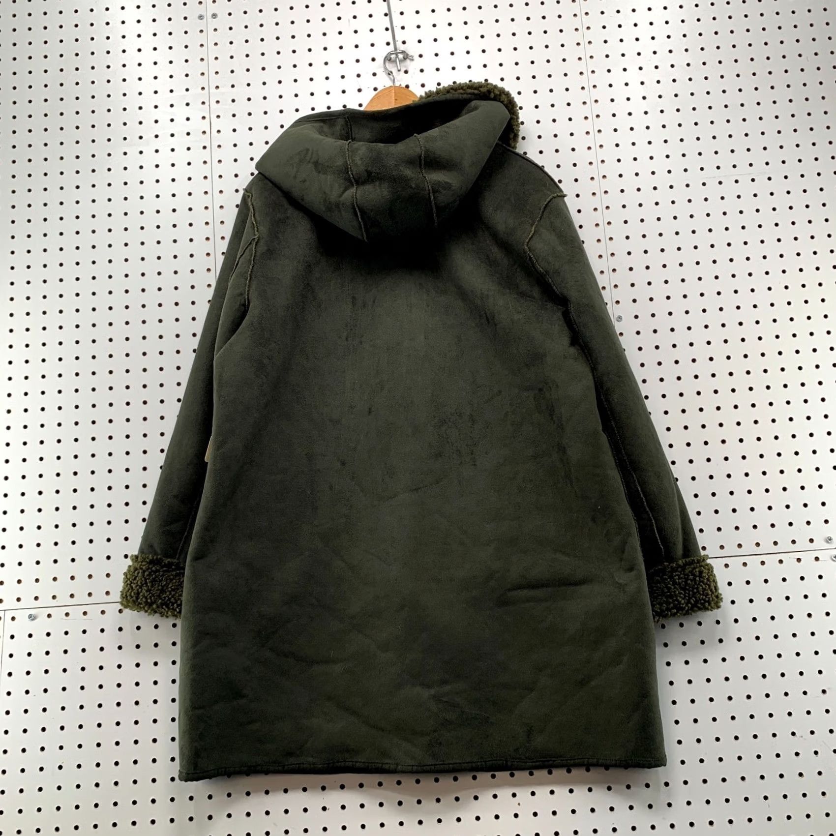 Olive ANA Faux Shearling Hooded Coat Womens XL Olive Green Sherpa Lined 25x34.5 Coat, Winter, Regular, Green, Overcoat, Jacket/Coat Long Size XL / US 12-14 / IT 48-50 - 2 Thumbnail