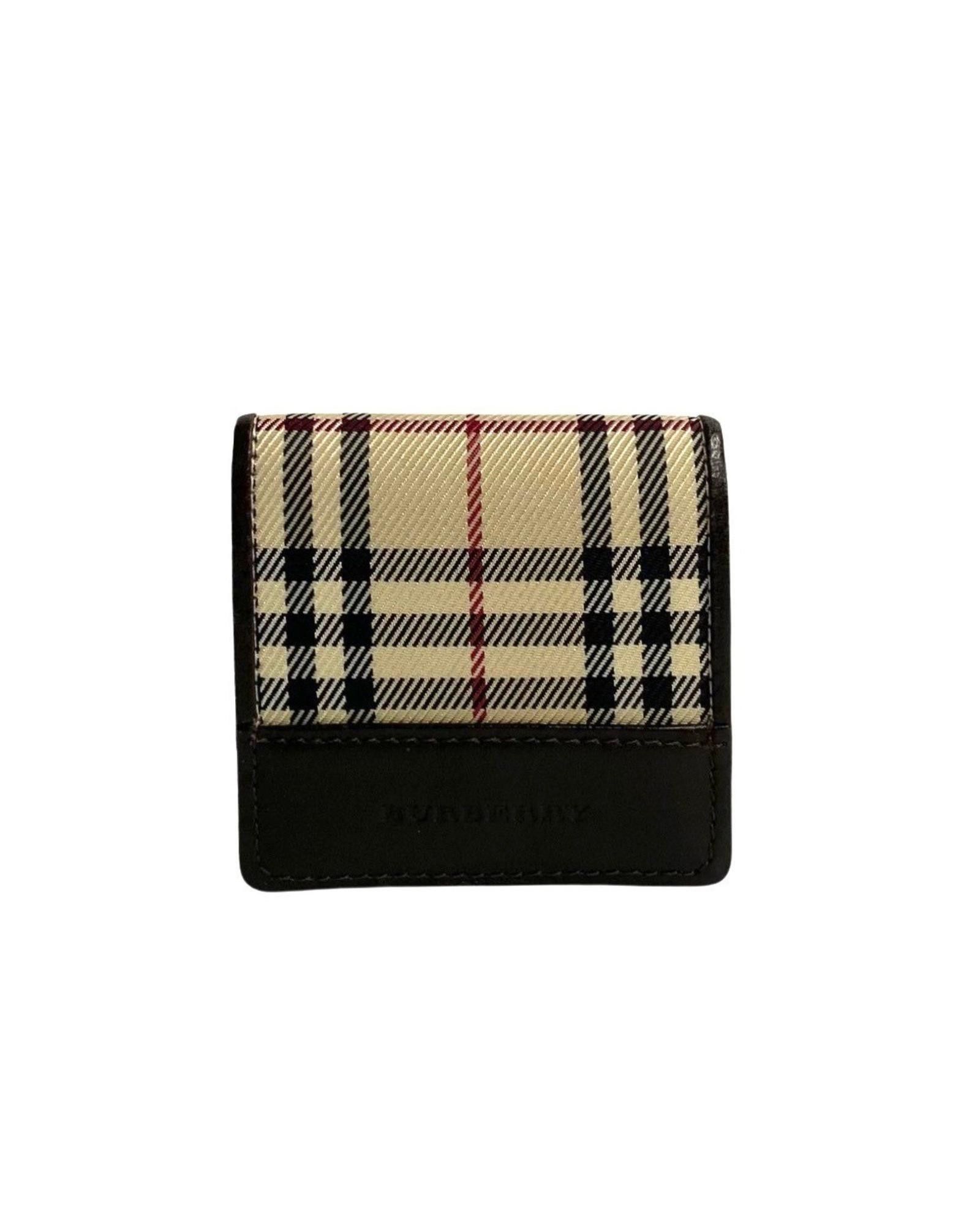 image of Burberry Leather And Canvas Coin Purse In Classic Beige And Brown, Women's