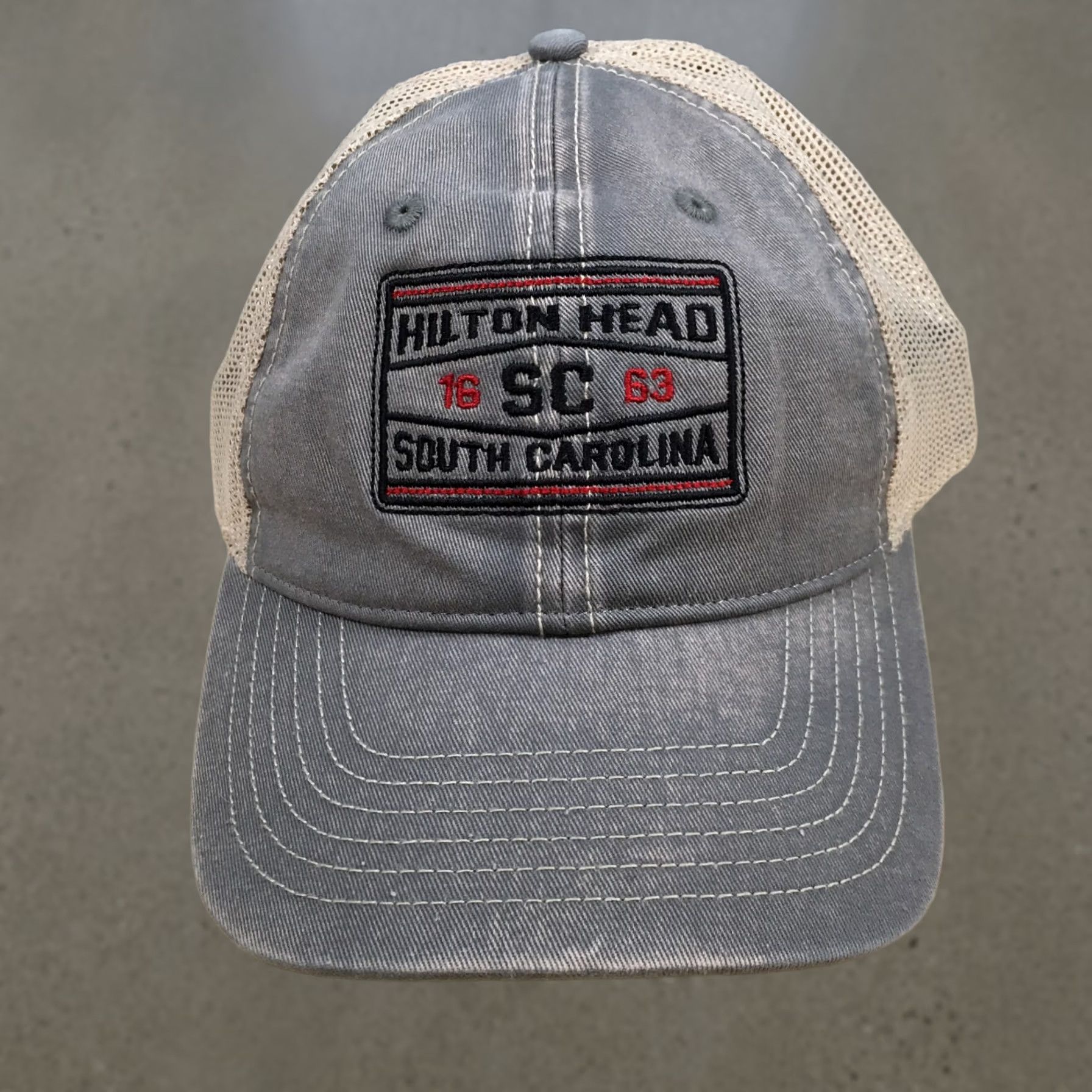 Vintage Fahrenheit Hilton Head South Carolina Trucker Hat Gray OS Unisex Curved Brim Size ONE SIZE - 1 Thumbnail