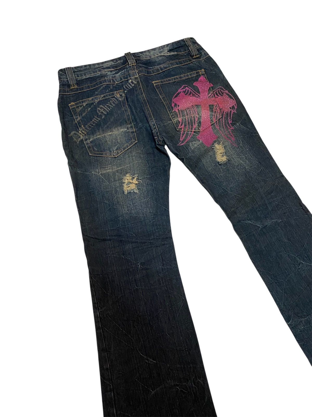 If Six Was Nine Sorrired cross logo with poems flared jeans Size US 33 - 2 Thumbnail