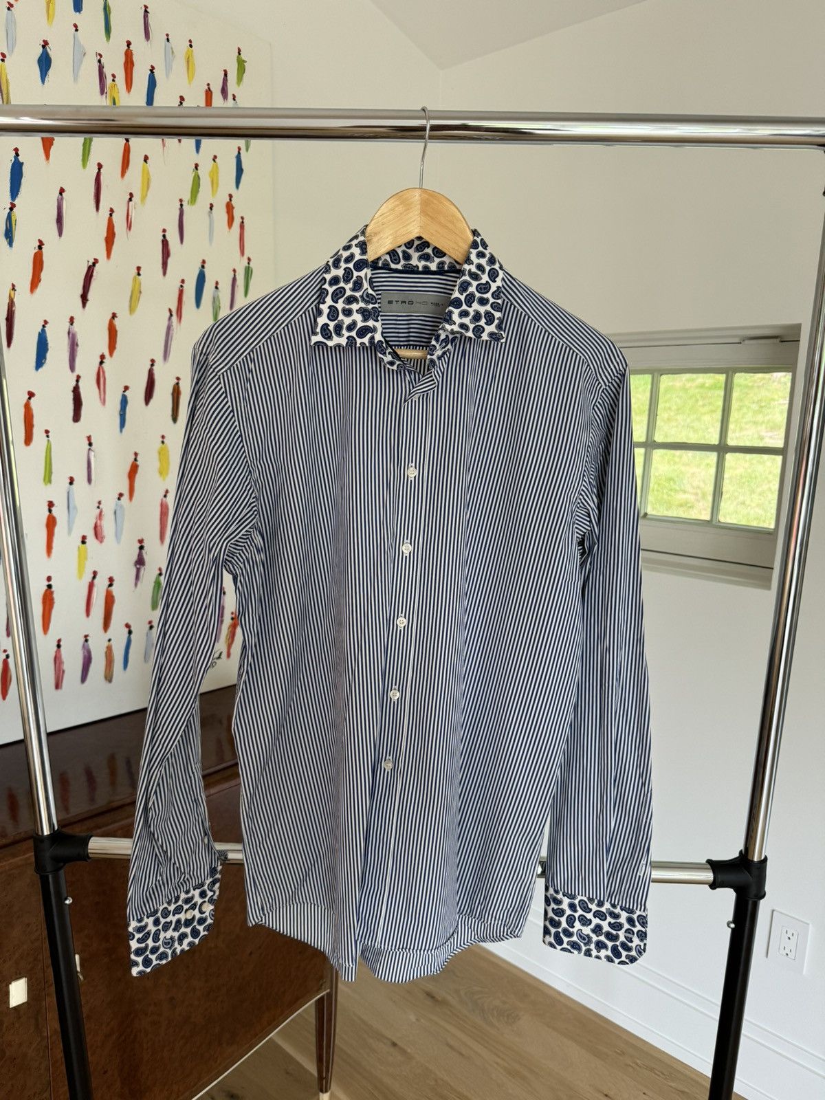 Etro Striped Button Down with Paisley Collar and Cuffs Size 40R - 1 Thumbnail