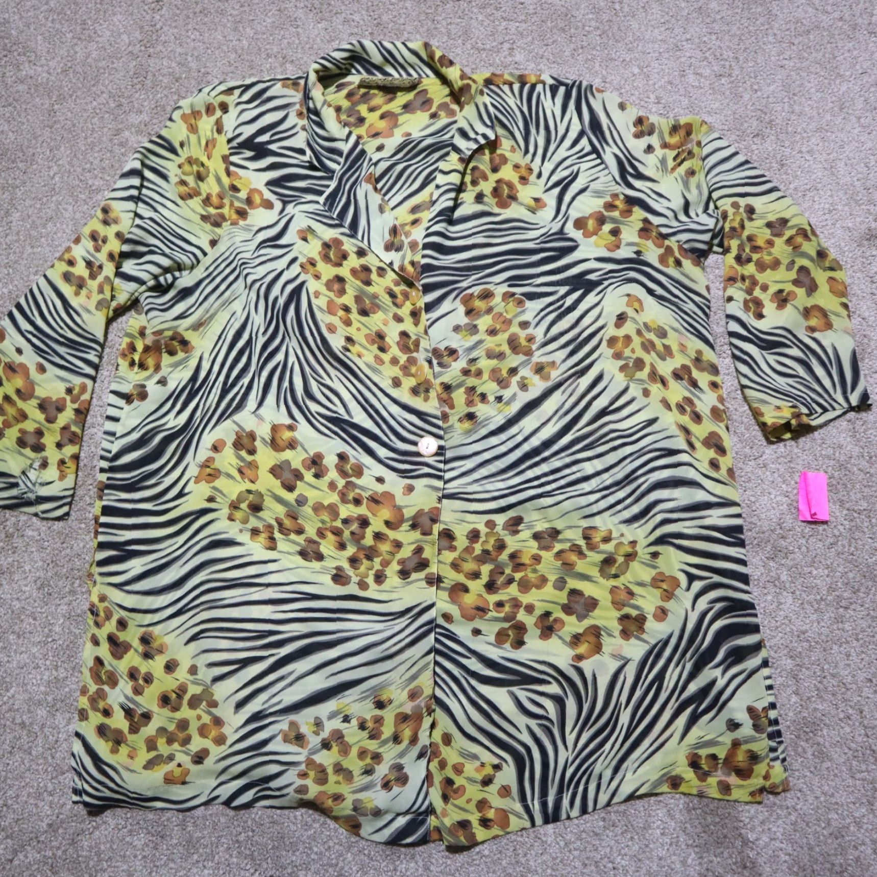 Vintage Ashley Stewart Animal Print Sheer Long Half Sleeve Top Shirt Blouse Women's 3X Size XXL / US 16-18 / IT 52-54 - 2 Thumbnail