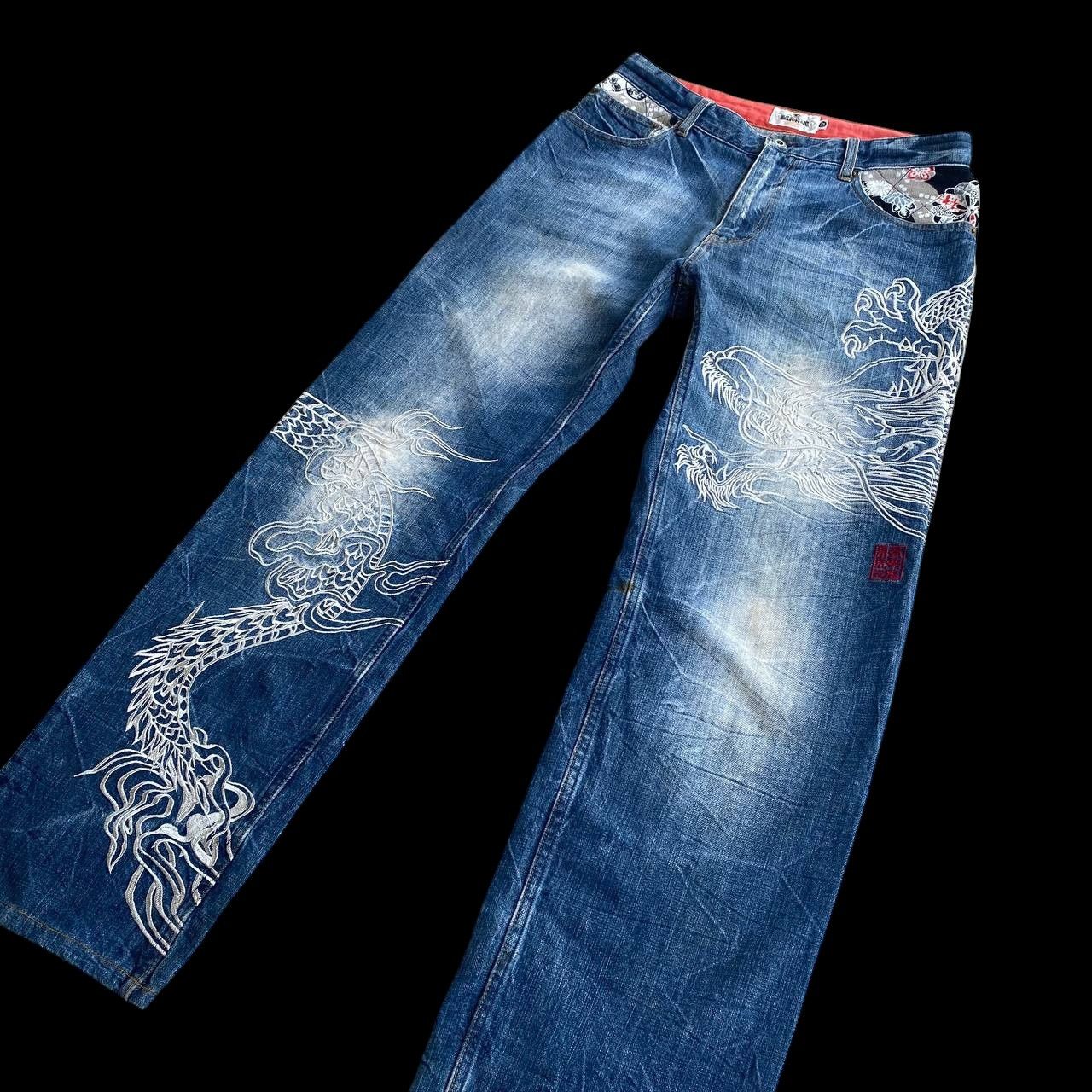 Japan Blue × KOJIMA GENES VINTAGE KARAKURI TAMASHI ECCENTRIC ICONIC DRAGON EMBROIDERED Size US 31 - 10 Thumbnail