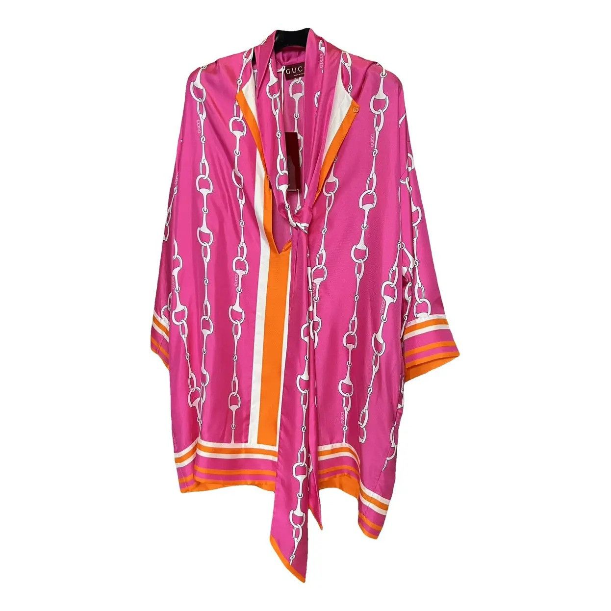 Gucci o1la5ras0526 Horsebit Print Silk Dress in Pink Size L / US 10 / IT 46 - 1 Preview