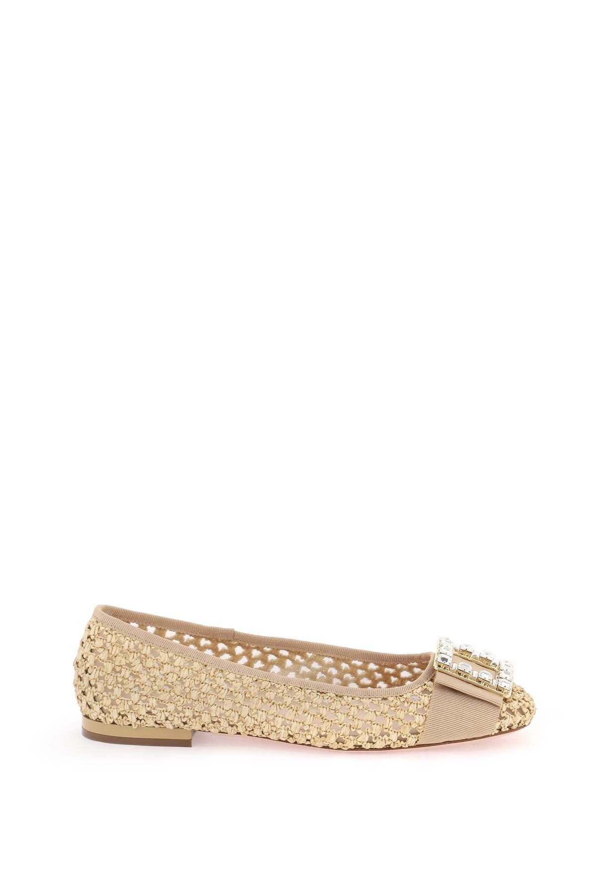 image of Roger Vivier "tres Vivier Ballerinas In Rafia Shoes in Crema Chiaro Collant Carne Chiaro, Women's (