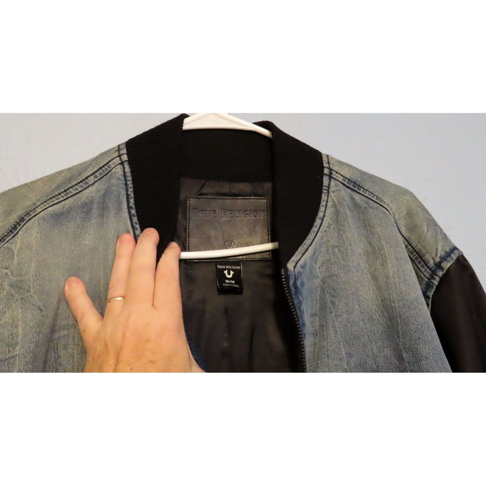 True Religion True Religion Bomber Jacket Men M Blue Denim Zip Cotton Lining All Seasons Pockets Casual Travel Regular Fit US Style Size US M / EU 48-50 / 2 - 2 Thumbnail