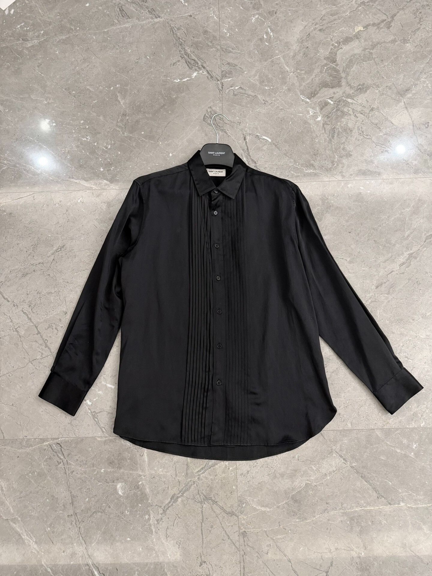 Saint Laurent Paris Saint Laurent Black Silk Pleated Shirt Size US XS / EU 42 / 0 - 1 Thumbnail