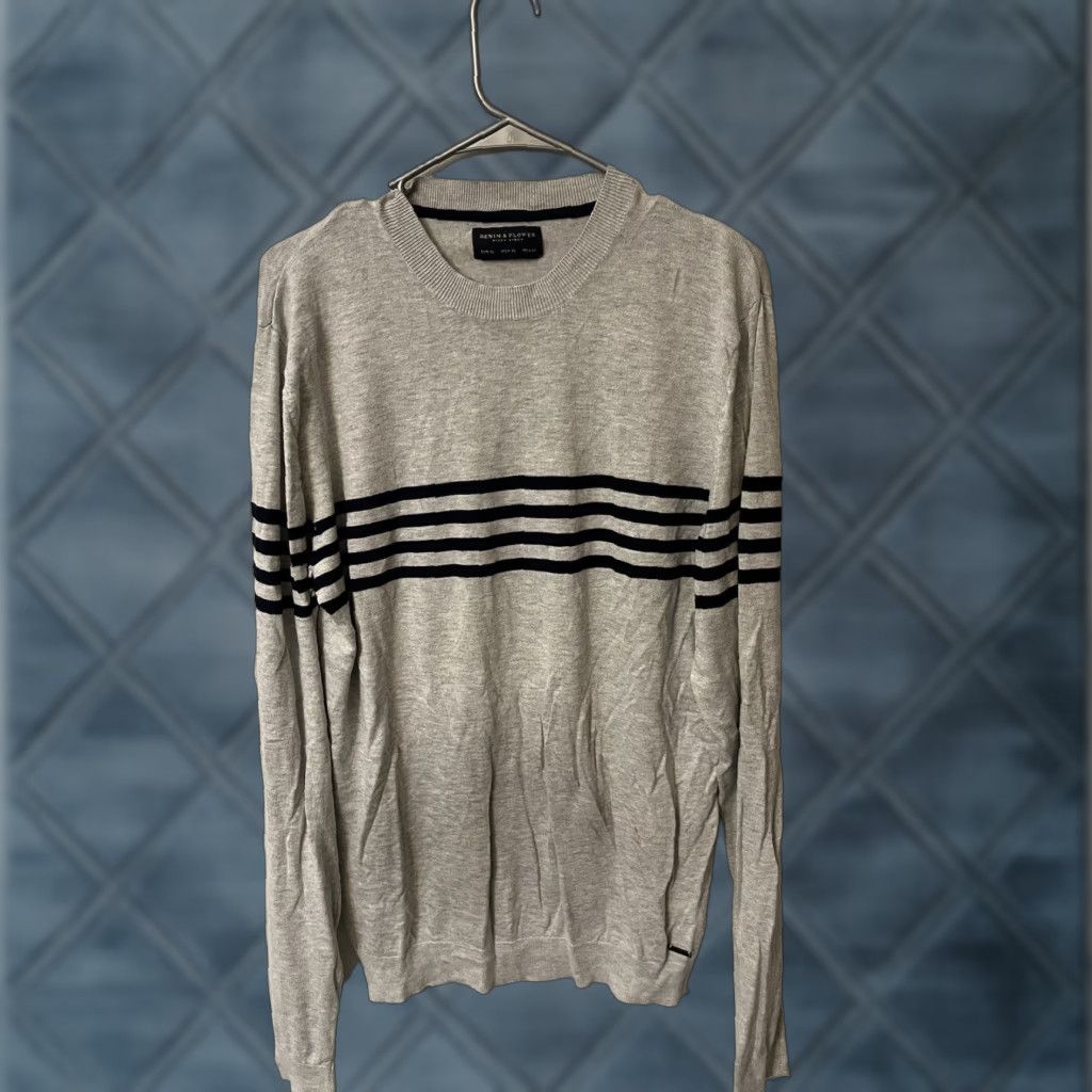 Denime Denim & Flower Ricky Singh Sweater Mens XL Gray Striped Pullover Size US XL / EU 56 / 4 - 1 Thumbnail