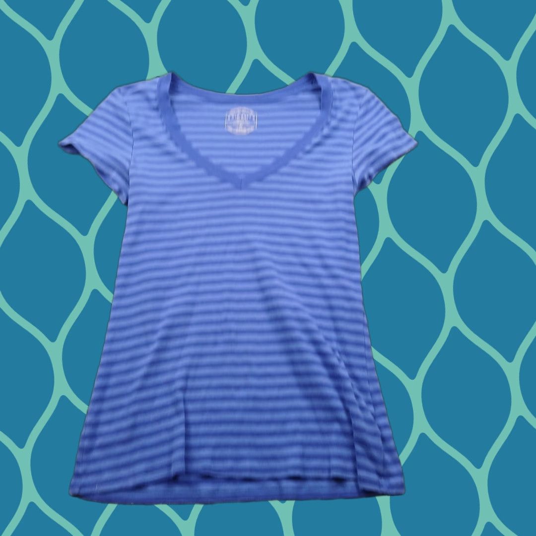 Old Navy Top Womens XL Blue Striped Short Sleeve T-Shirt