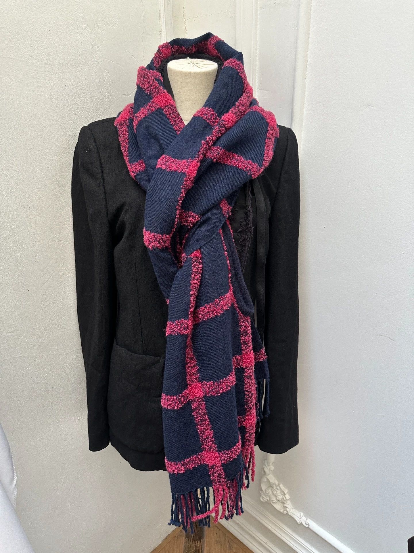 Yohji Yamamoto Yohji Yamamoto Y's Check Navy Magenta Cuff Scarf Size ONE SIZE - 1 Thumbnail
