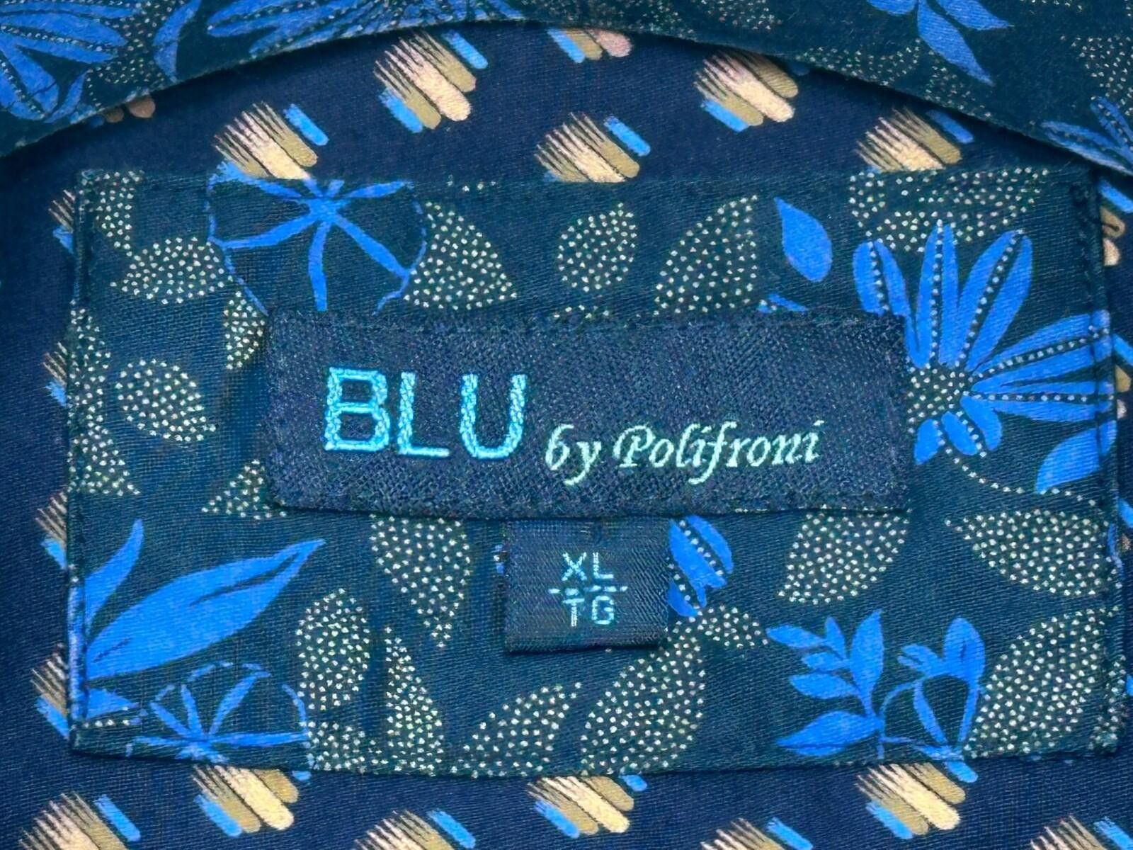 Other Blu by Polifroni 100% Cotton Geometric Button Up Blue Men XL Size US XL / EU 56 / 4 - 7 Thumbnail