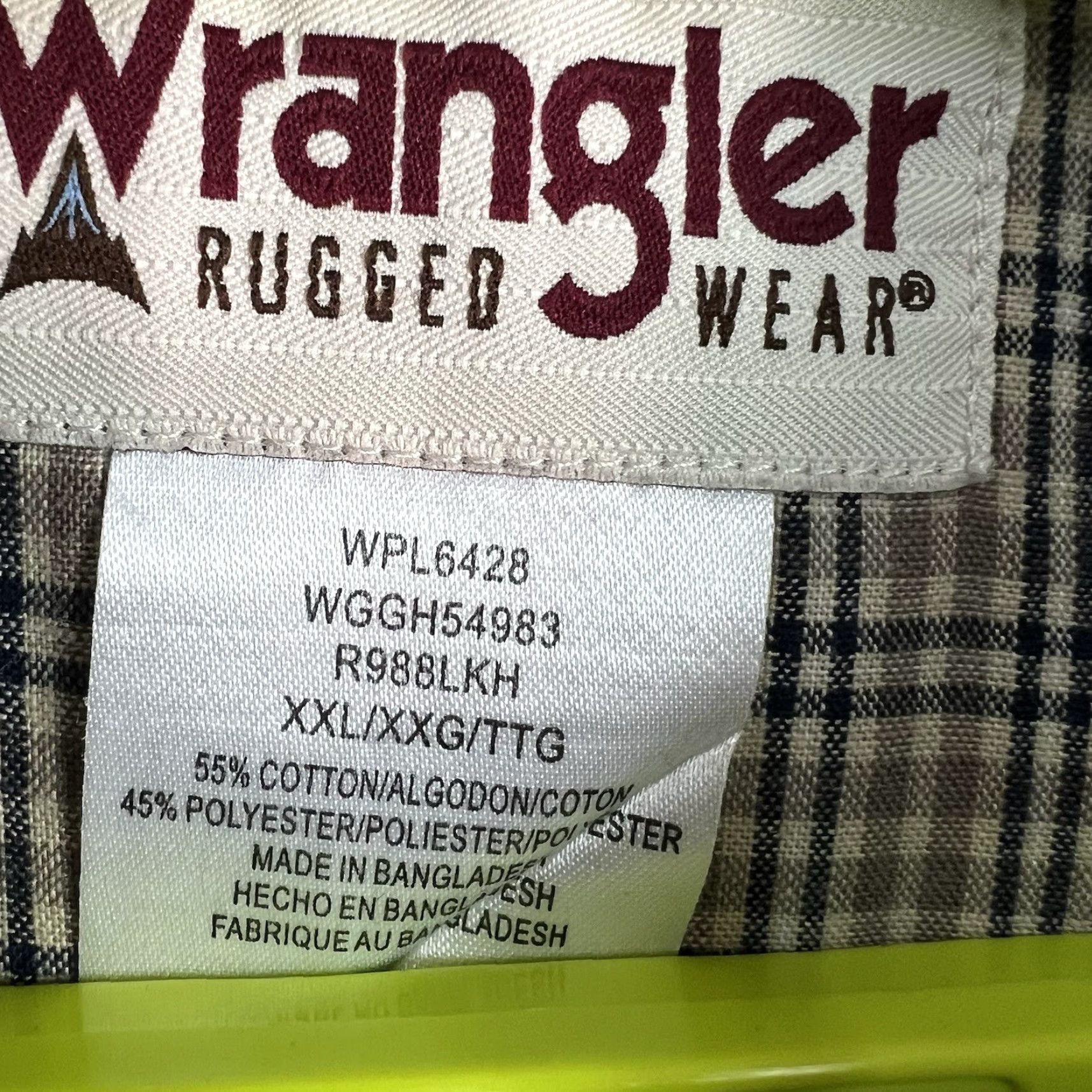 Wrangler Wrangler Rugged Wear Plaid Button-Down Shirt Mens 2XL Brown Tan Western Cowboy Embroidered Pockets Cotton Blend Button-Up Shirt Size US XXL / EU 58 / 5 - 5 Thumbnail