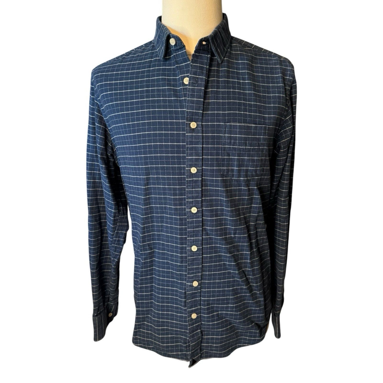 UNTUCKit Untuckit Flannel Shirt Men's Large TALL SLIM Navy Blue White Size US L / EU 52-54 / 3 - 1 Thumbnail