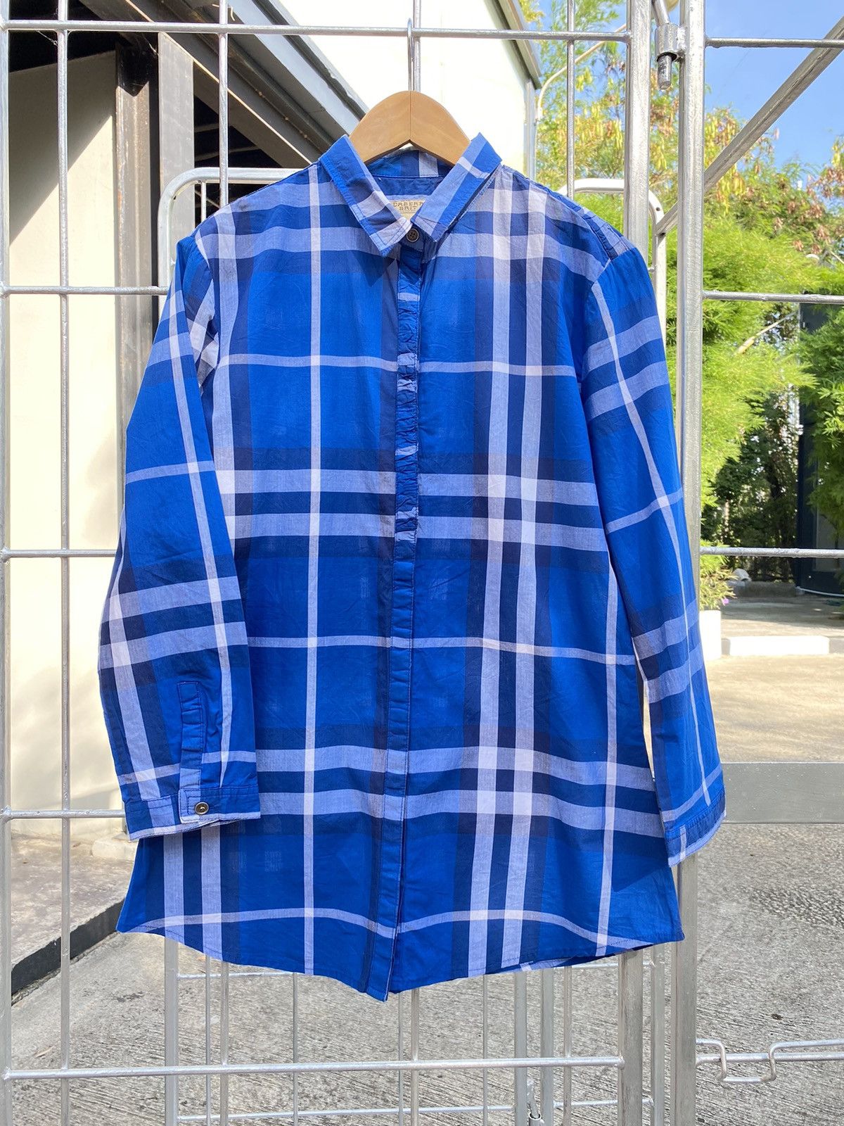 image of Burberry Brit Blue Plaid Shirt, Women's (Size Large)