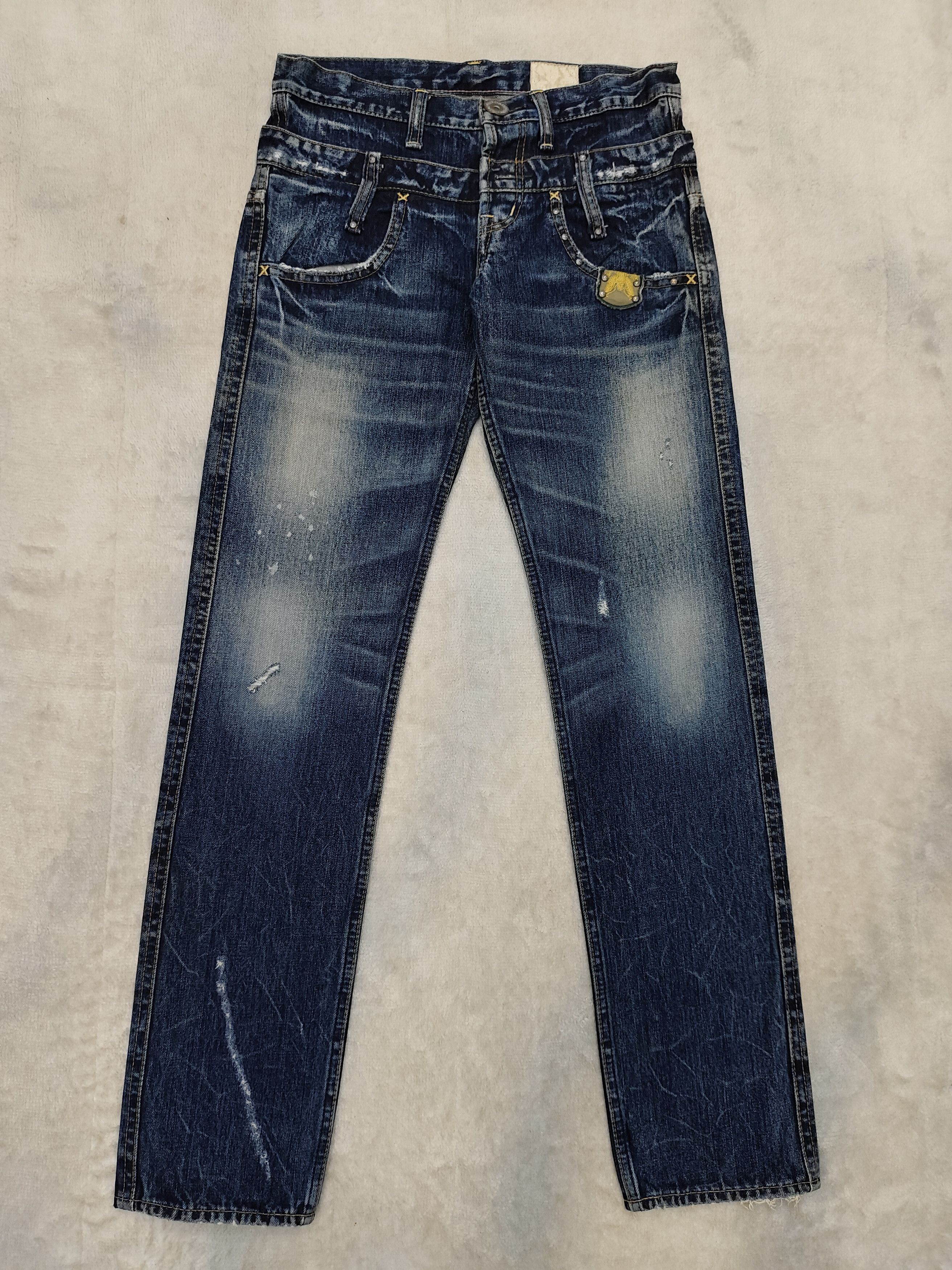 Japanese Brand 🇯🇵 Vtg Antgauge 🇯🇵 Army Pacth Studded Double Waist Jeans Size 29" - 4 Thumbnail