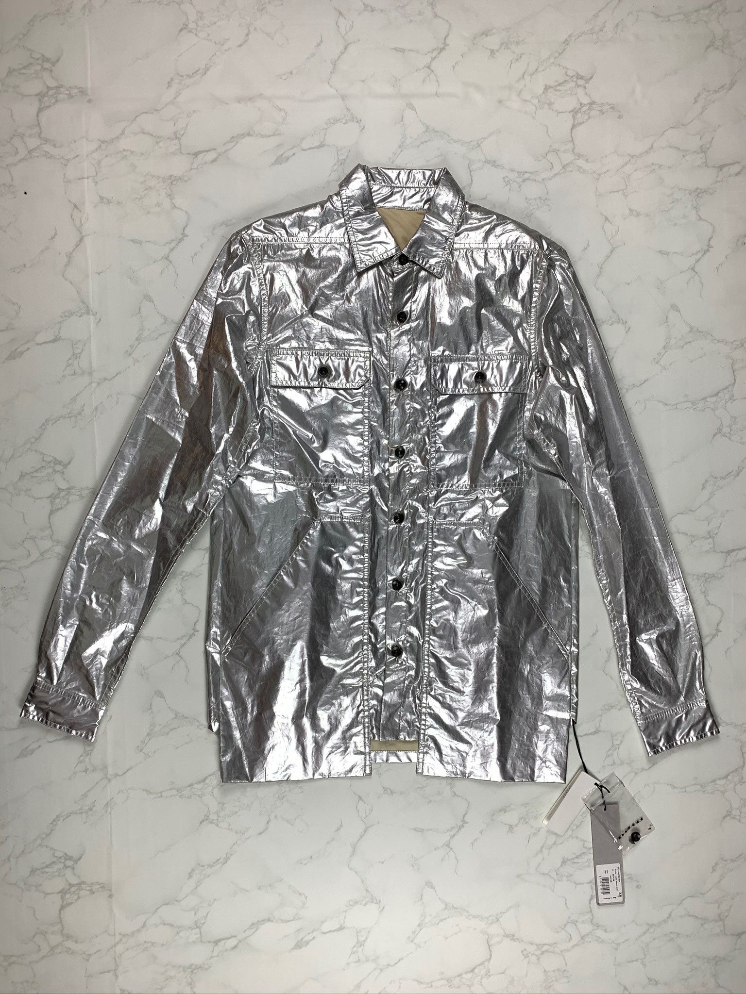 Rick Owens × Rick Owens Drkshdw 🔥80% OFF🔥 Rick Owens Silver Cargo Pocket Overshirt Size US XS / EU 42 / 0 - 2 Thumbnail