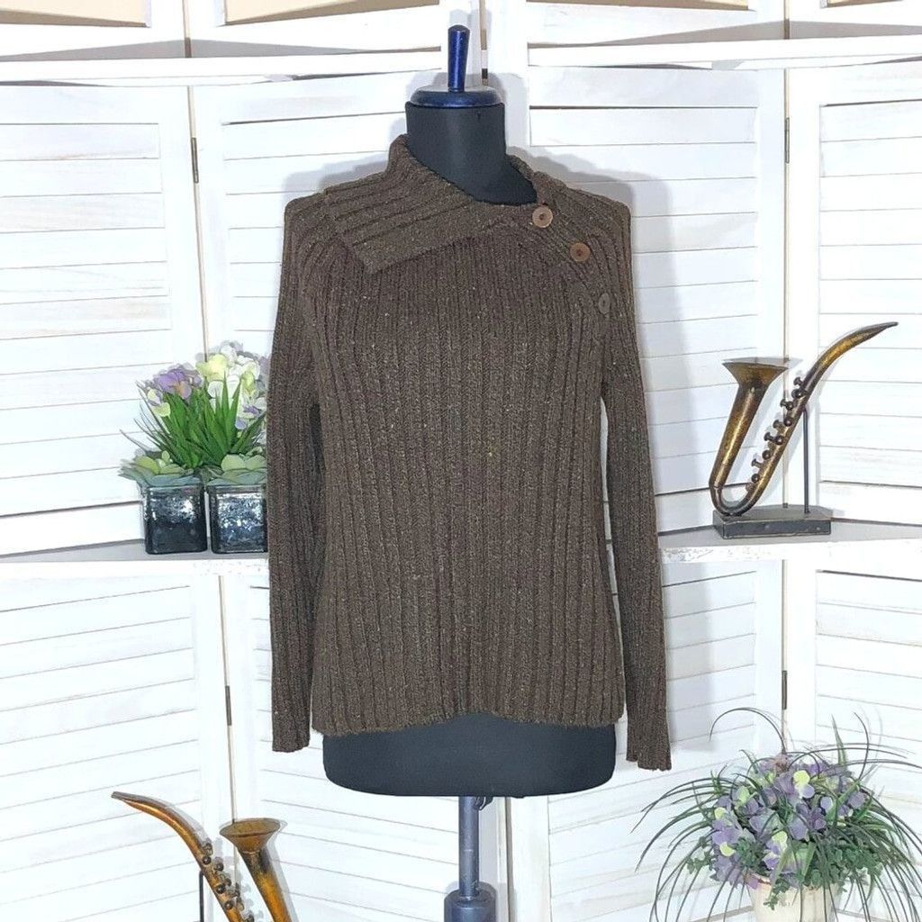 Vintage 90s Y2K ribbed knit brown cotton sweater stretchy Sz M L Size L / US 10 / IT 46 - 1 Thumbnail