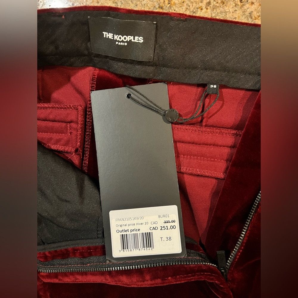 The Kooples The Kooples Burgundy Velvet Slim Pants Trousers Size 38 NWT Size 28" / US 6 / IT 42 - 7 Thumbnail