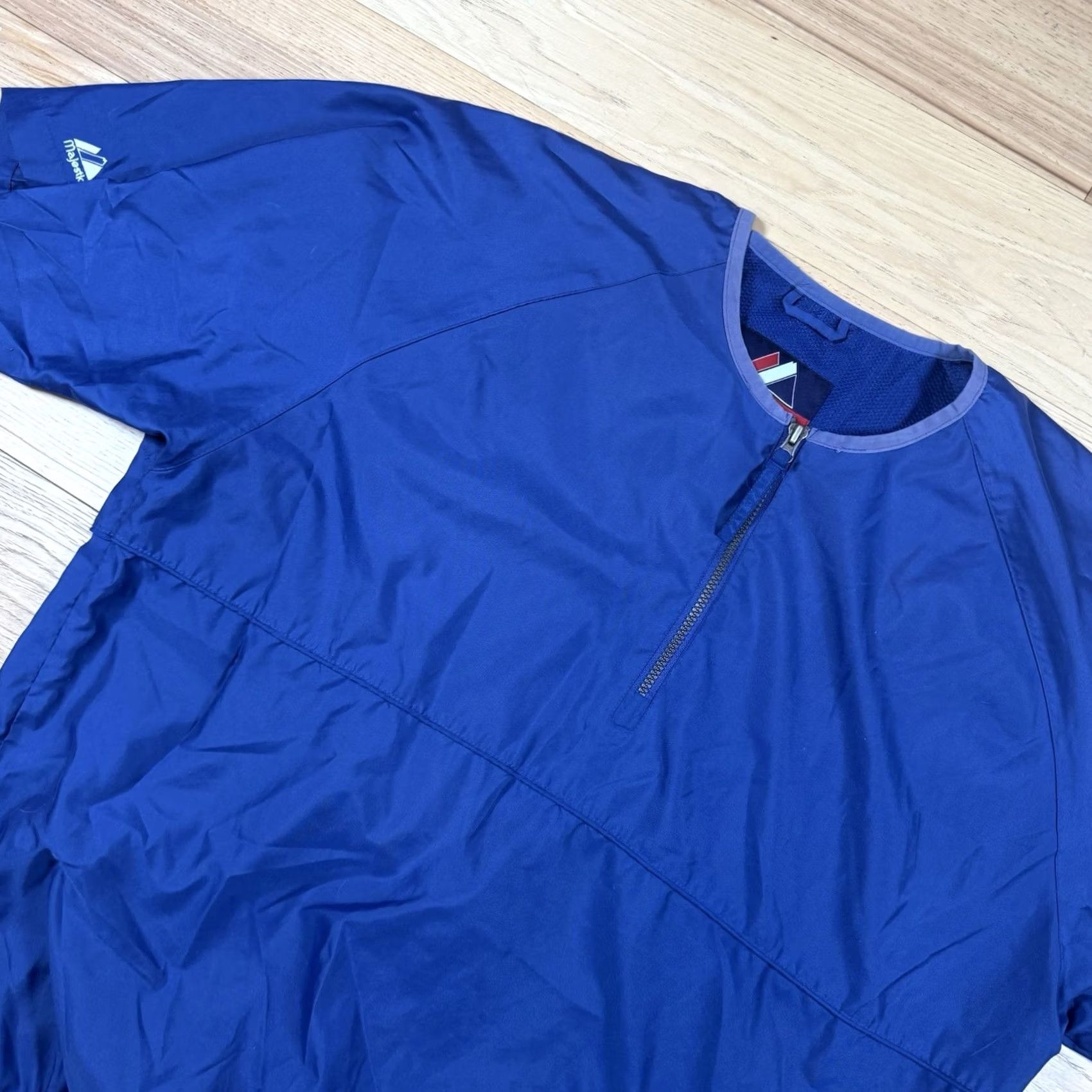 Vintage VINTAGE Majestic Baseball Jacket Windbreaker Pullover 1/4 Zip XL Mens Blue Nylon 100% Jacket/Activewear 90s Size US XL / EU 56 / 4 - 2 Thumbnail