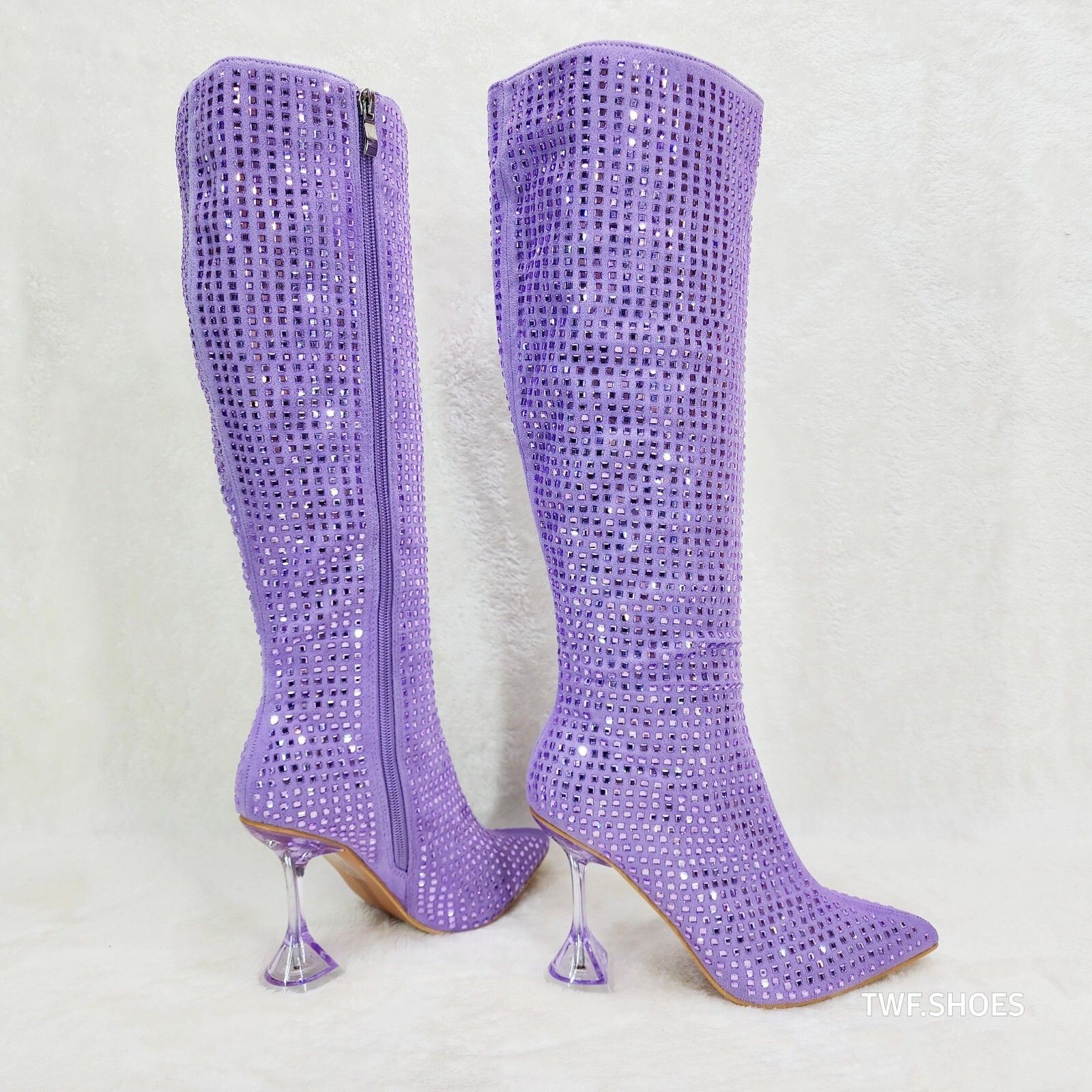 Other Glamour Shot Mirrored Rhinestone Tinted 4" Pyramid Heel Knee Size US 5.5 / IT 35.5 - 3 Thumbnail