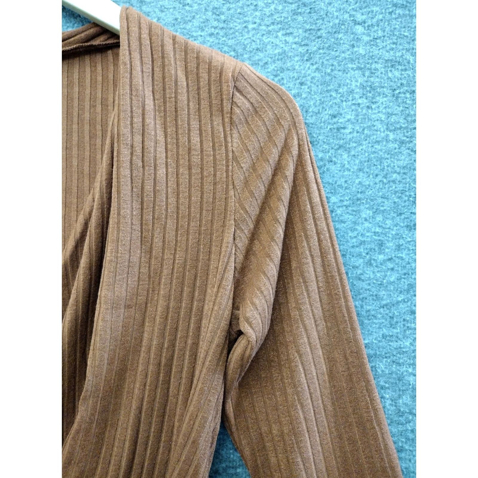 Vintage Prettywear Women's Ribbed Long Sleeve Mini Dress Light Brown Dress, V-Neck, Tie, Short, Blended Fabric, Casual, Party, M, Brown, Womens Size M / US 6-8 / IT 42-44 - 3 Thumbnail