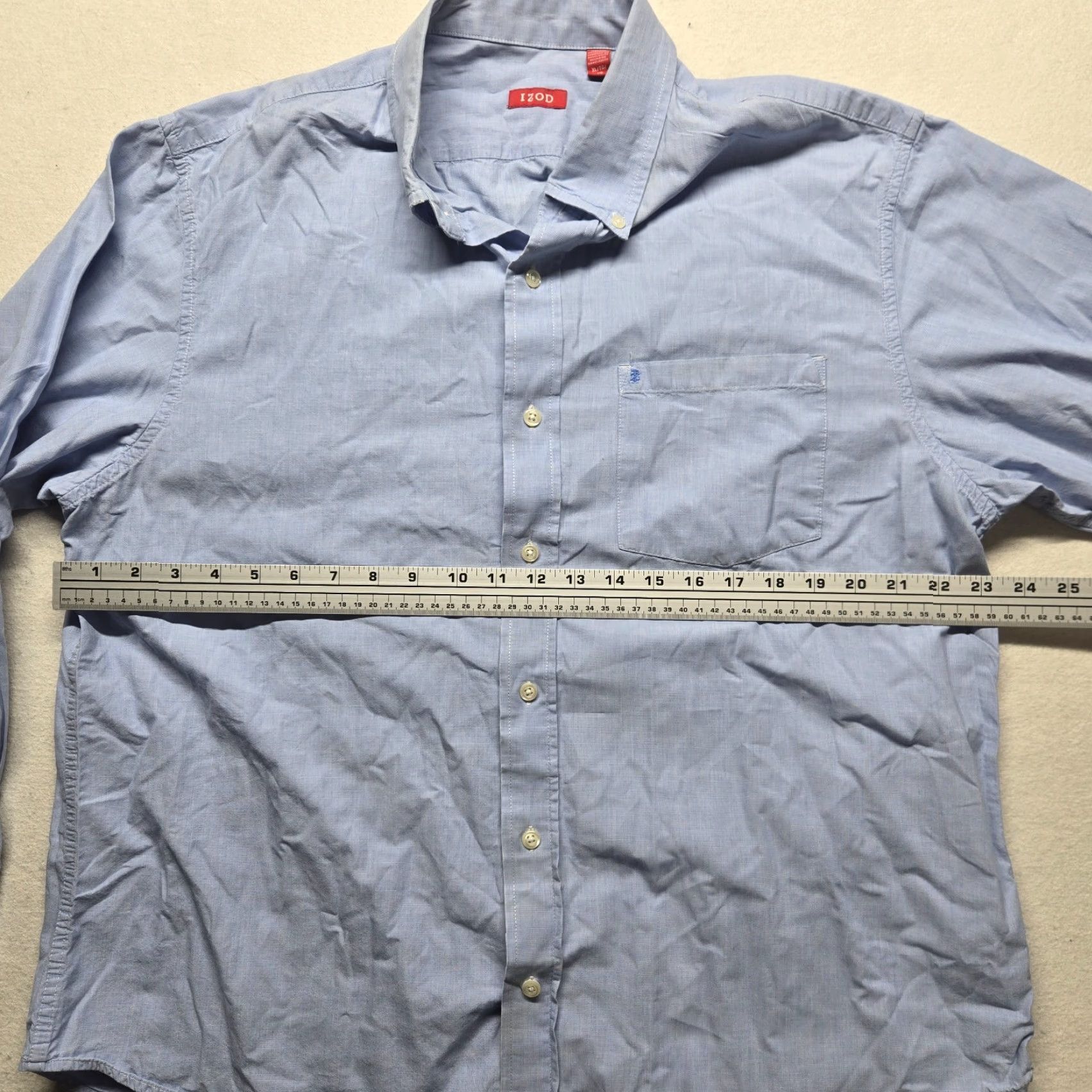 Izod IZOD Dress Shirt Solid Blue Long Sleeve Button-Up XL Regular Fit Mens Size US XL / EU 56 / 4 - 4 Thumbnail