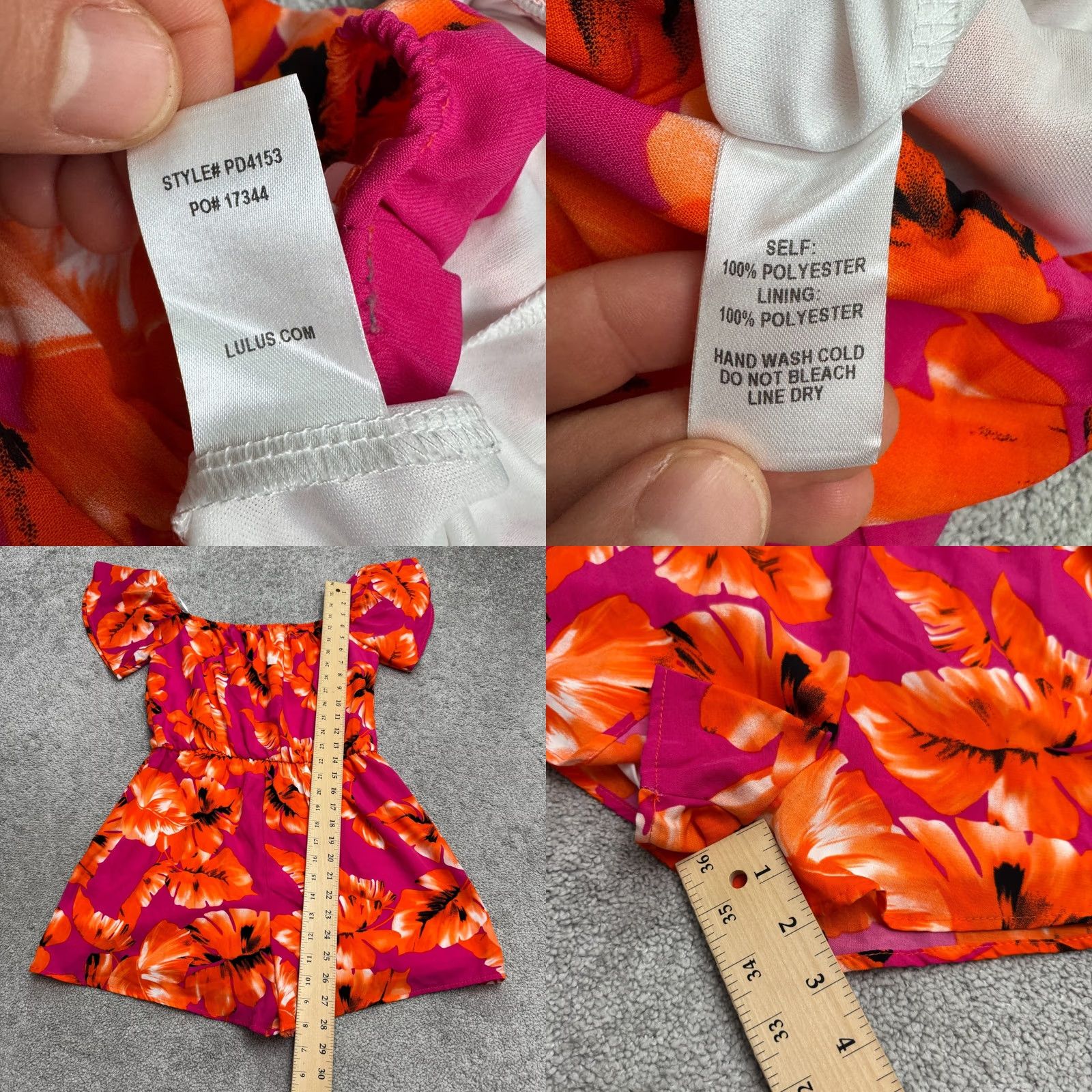 Lulus Lulus Romper Womens Large Pink Orange Tropical Leaf Print Summer Off Shoulder Size 36" / US 14 / IT 50 - 8 Thumbnail