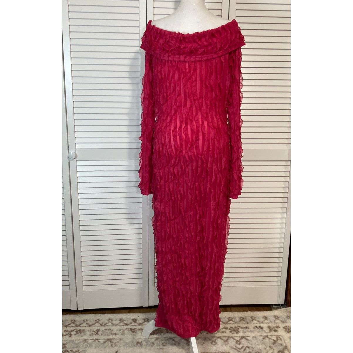 Other NWT Adogirl Rose Red Off Shoulder Shear Ruffle Maxi Dress XL Size XL / US 12-14 / IT 48-50 - 3 Thumbnail