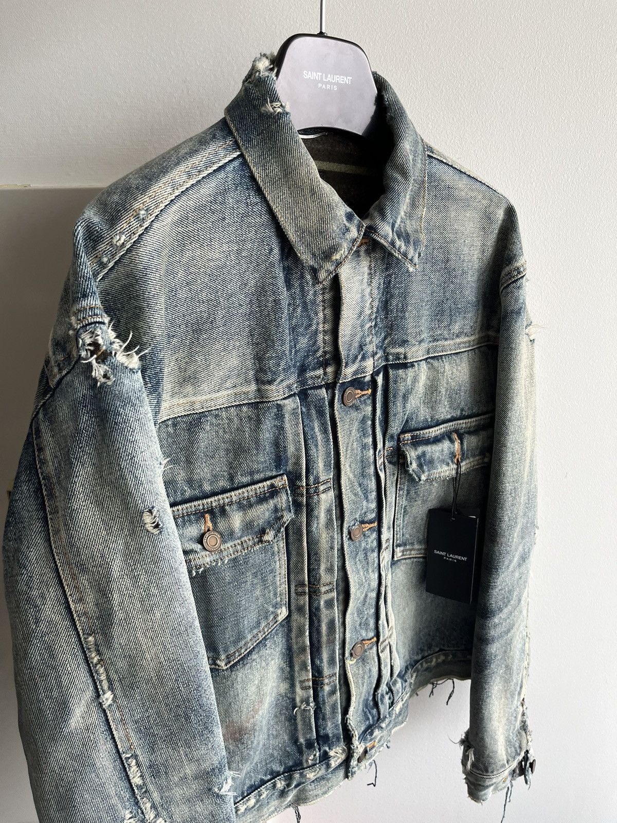 Saint Laurent Paris Saint Laurent Rare Runway Trash Denim Jacket Size US L / EU 52-54 / 3 - 9 Thumbnail