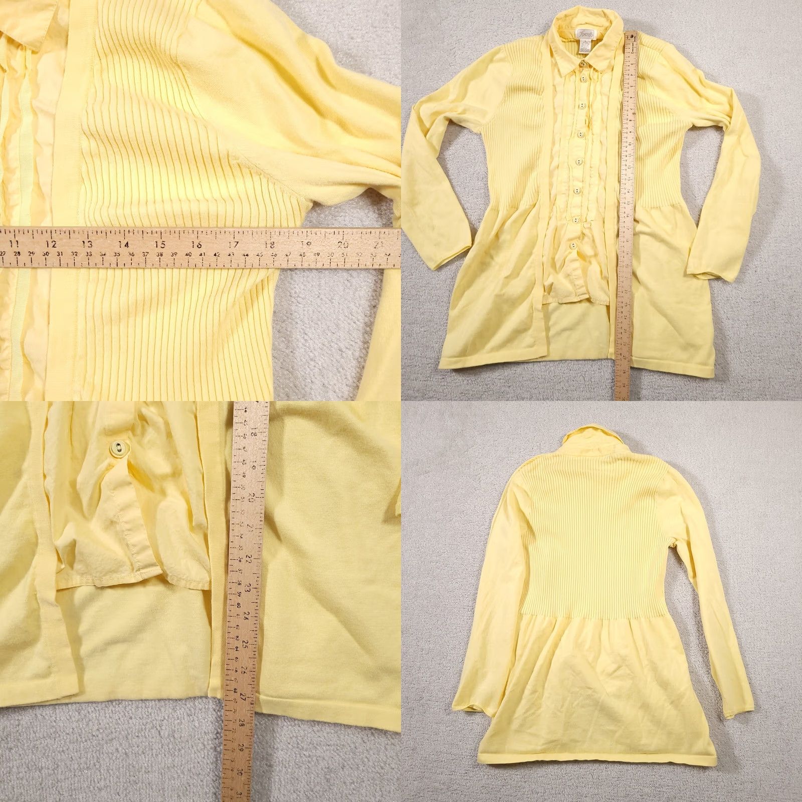 Vintage VINTAGE Foxcroft Knit Button-Up Cardigan Sweater Collar Shirt Women's Med Yellow Ribbed Size M / US 6-8 / IT 42-44 - 8 Thumbnail