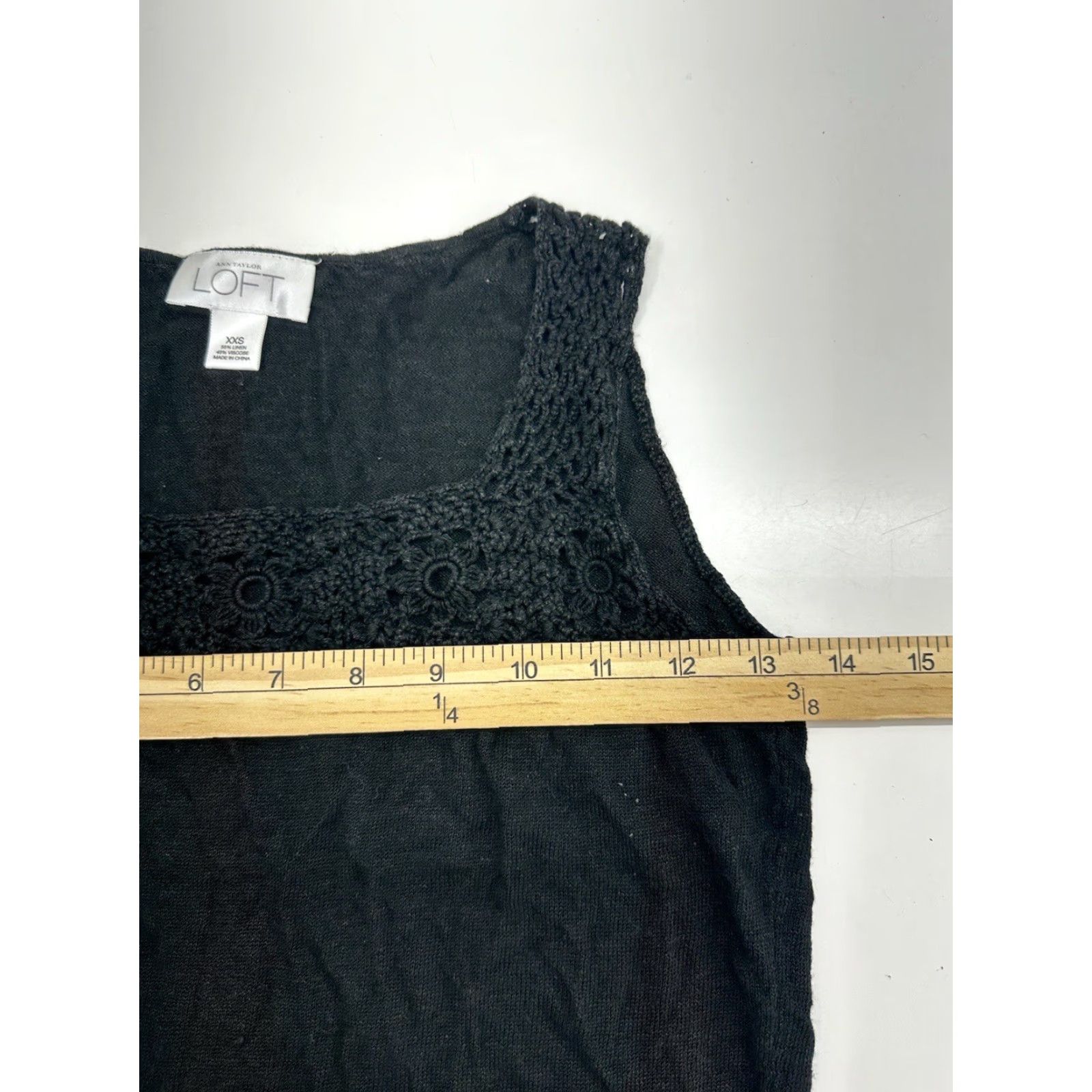 Loft VINTAGE Loft Womens Tank Top XXS Black Linen Blend Floral Neckline Size XXS / US 00 / IT 34 - 7 Thumbnail