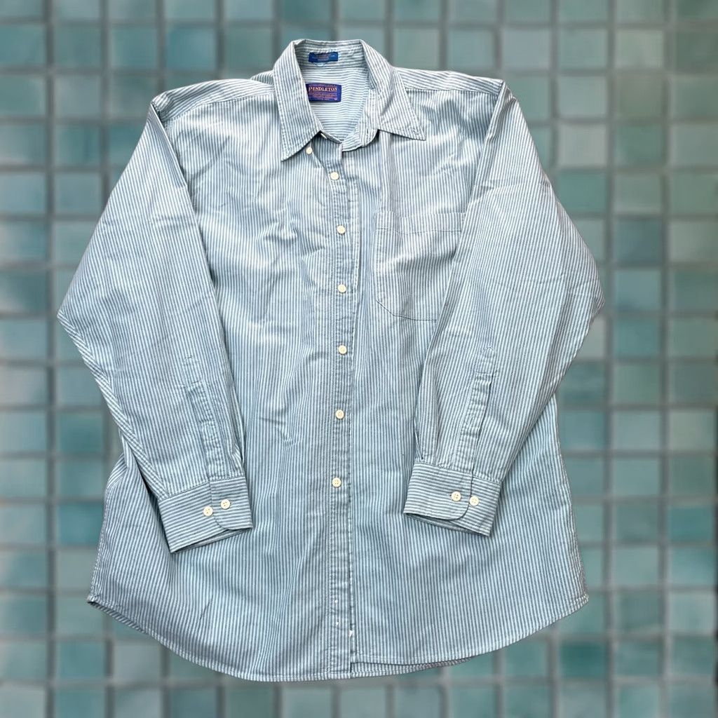 Pendleton VINTAGE Pendleton Shirt Mens Large Green Blue Pinstripe Cotton Button Down Classic Size US L / EU 52-54 / 3 - 1 Thumbnail