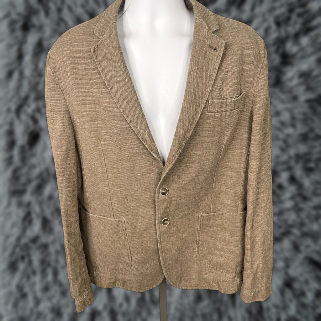 VINTAGE Exhibit La Sartoria Linen Blend Blazer Made in Italy Beige Men Size 54 Casual Business Travel