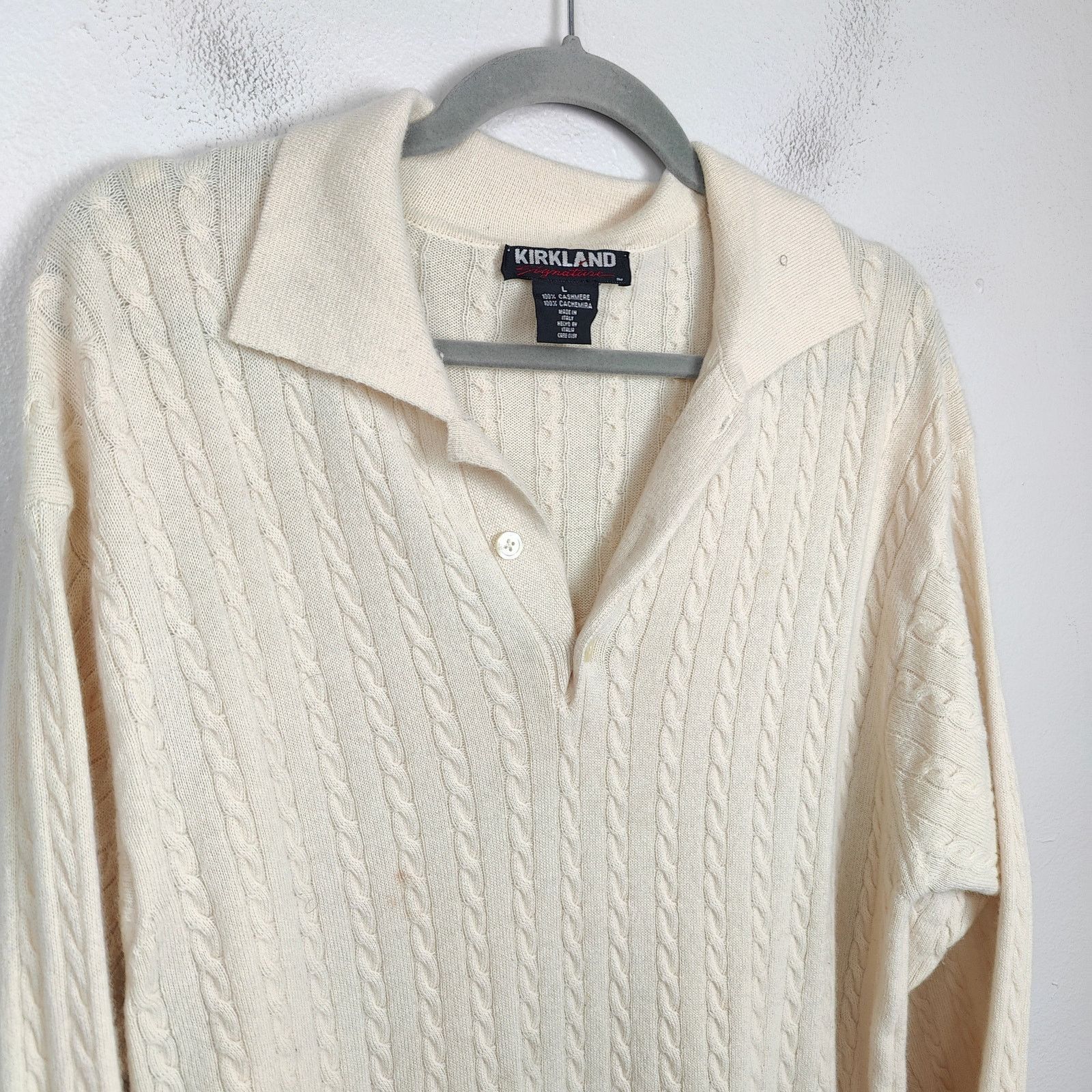 Kirkland Signature Vintage Kirkland Cableknit Cashmere Polo Sweater Men Large Size US L / EU 52-54 / 3 - 2 Thumbnail