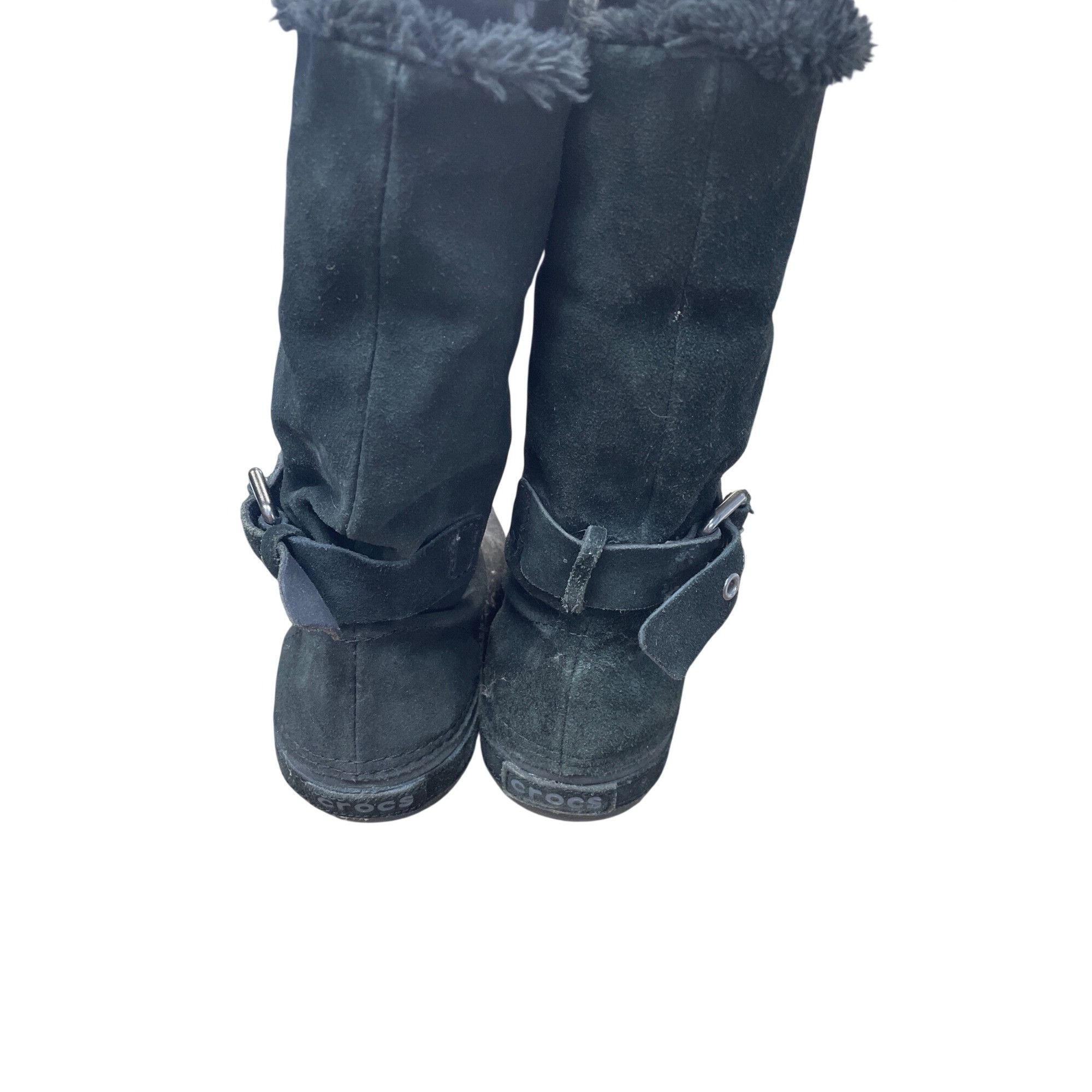 Crocs Crocs Faux Leather Fur Lined Womans Black Mid Calf Winter b Size US 8 / IT 38 - 12 Thumbnail