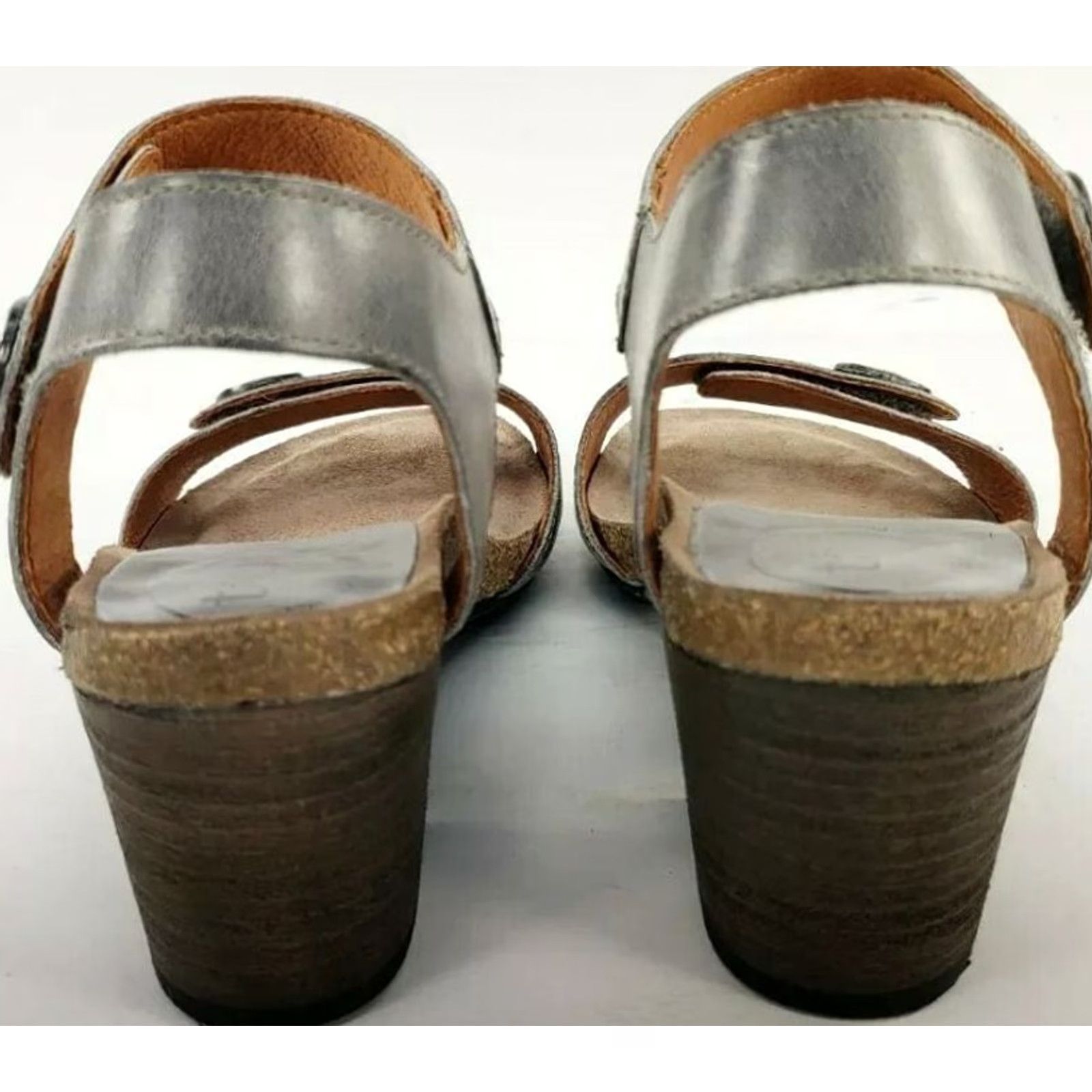 Taos Taos Envy Womens Heel Sandals Gray Open Toe Slingbacks 5-5.5 M EU 36 Block Heel Leather Corkbed Insole Casual Sandals Size US 5.5 / IT 35.5 - 6 Thumbnail