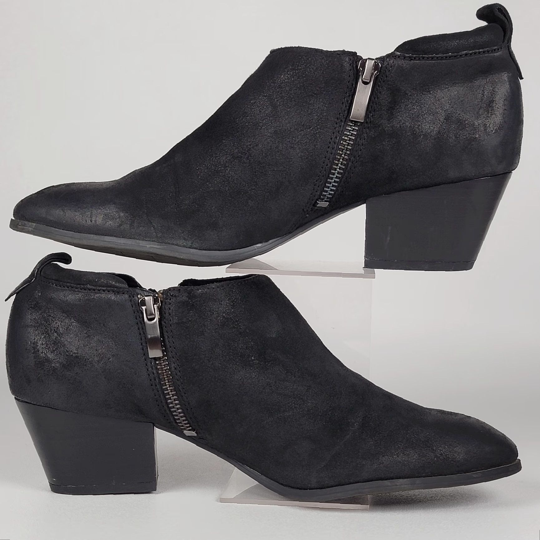 Franco Sarto Franco Sarto Granite Black Booties Women 9 M Block Heel Ankle Bootie Leather Rubber Zip Solid Black Fall Winter Spring Women Size US 9 / IT 39 - 3 Thumbnail