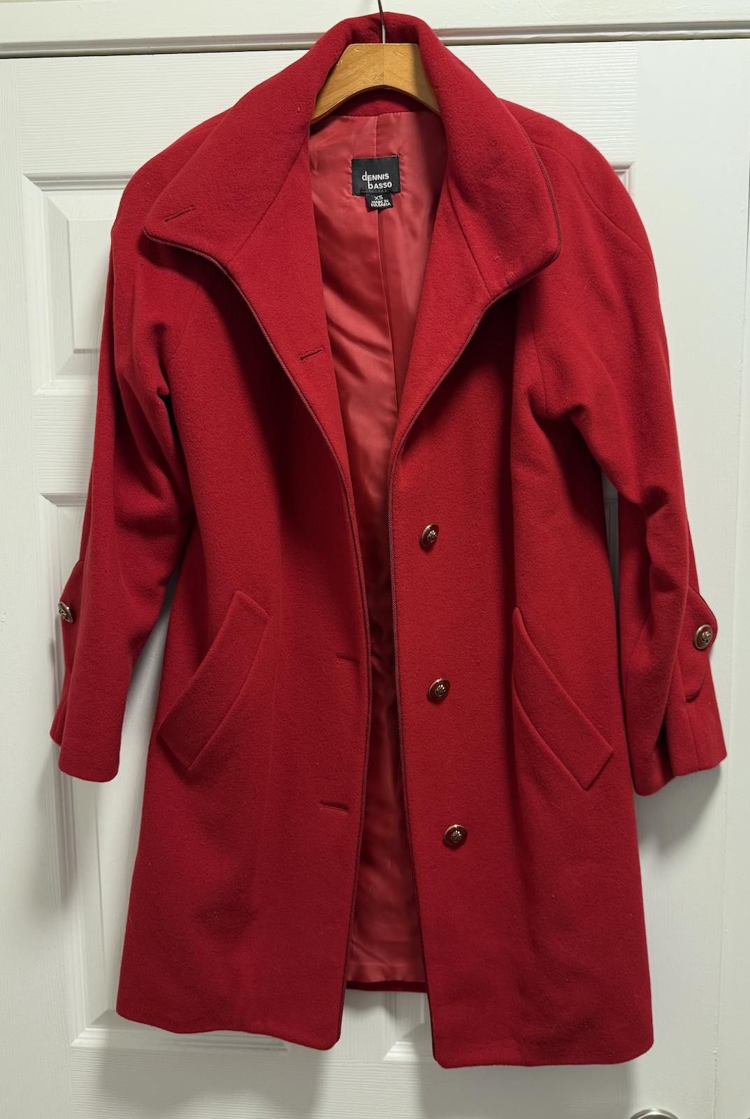 Designer Chic Dennis Basso Red Wool Blend Coat - Size XS Size L / US 10 / IT 46 - 2 Thumbnail