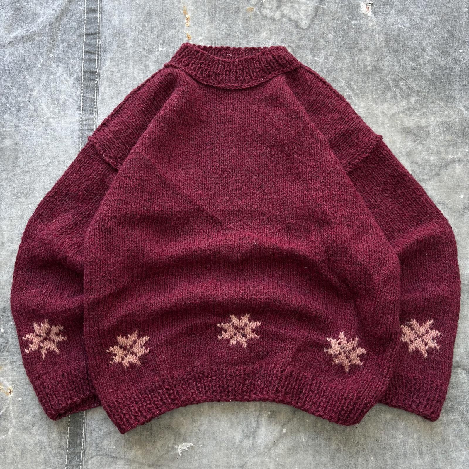 Vintage Vintage 60s Wool Burgundy Snowflakes Handmade Knit Sweater Size US M / EU 48-50 / 2 - 1 Thumbnail