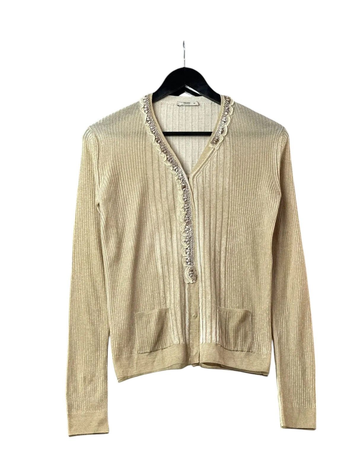 Prada Beige Prada Wool Cardigan Lana Maglioni Gilet W42 S/M Size M / US 6-8 / IT 42-44 - 5 Thumbnail