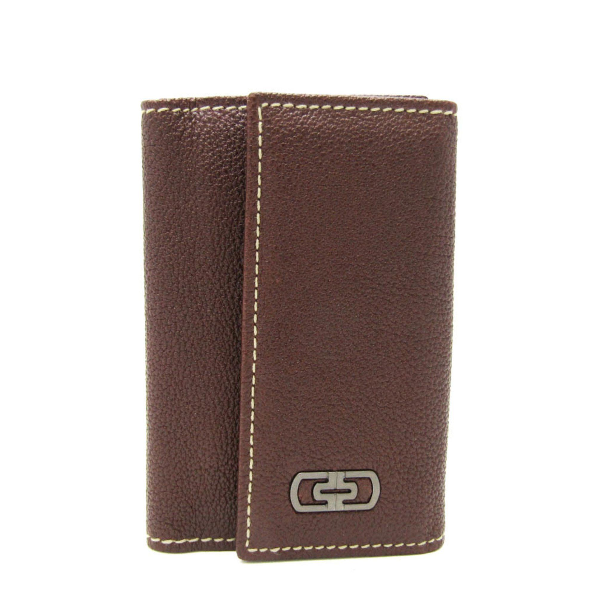 Bvlgari PARENTESI 6-ring Tri-fold Key Case MenWomen Leather Key Case Brown